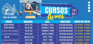 Vagas abertas para Cursos na Casa da Cultura
